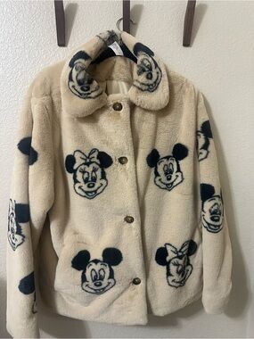 Disney Cream Faux Fur Mickey & Minnie Print Jacket from F/W 2025 collection